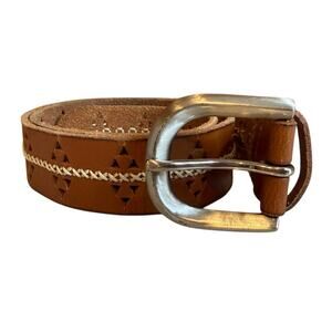 Lucky Brand Southwestern Detail Whipstitch Leather Belt Brown S